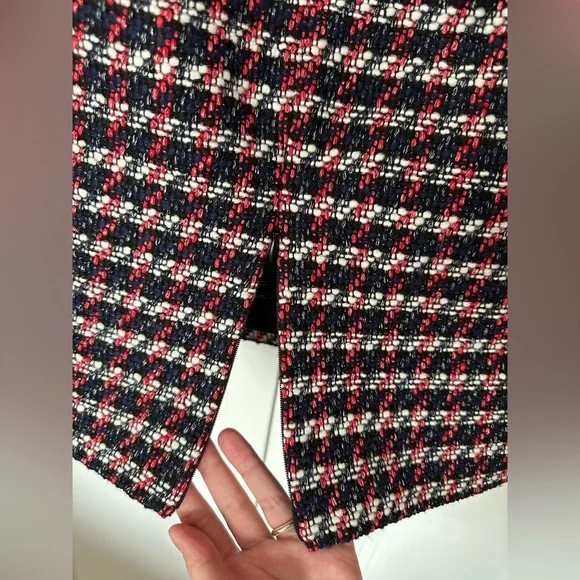 PINKO NWT Midi Skirt tweed pencil skirt US 8 cotton Red blue white - Picture 7 of 12